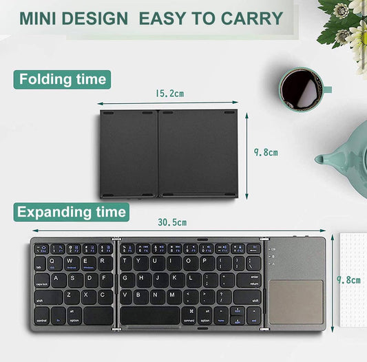 B033 Mini Wireless Keyboard Bluetooth Touchpad Portable Magnetic Triple Folding Keyboard for Windows Android IOS iPad Phone