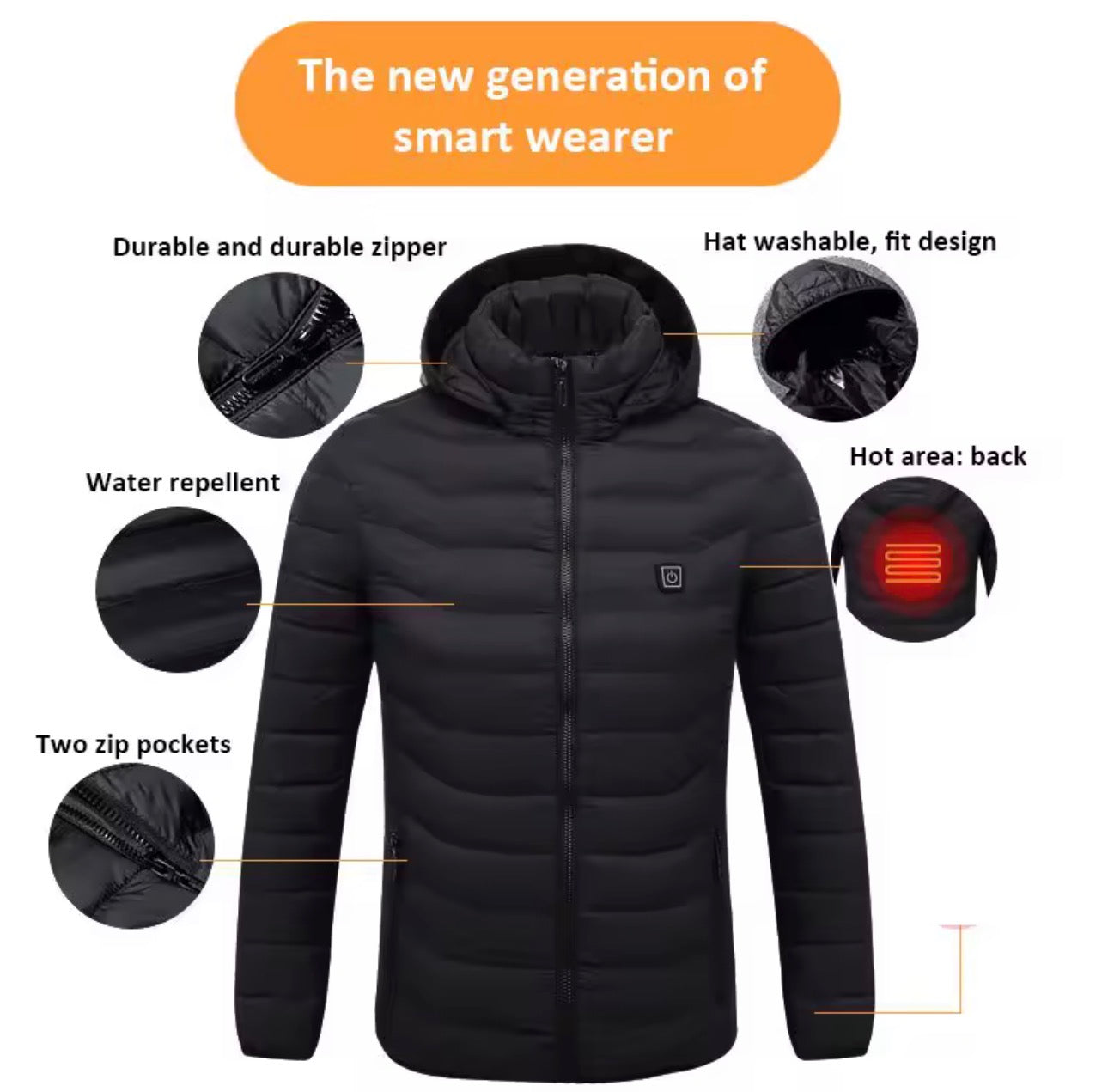 Men's parka Winter Warm USB Heating Jackets Smart Thermostat Pure Color Hooded Heated Clothing male bobojaco Warm padded jacket