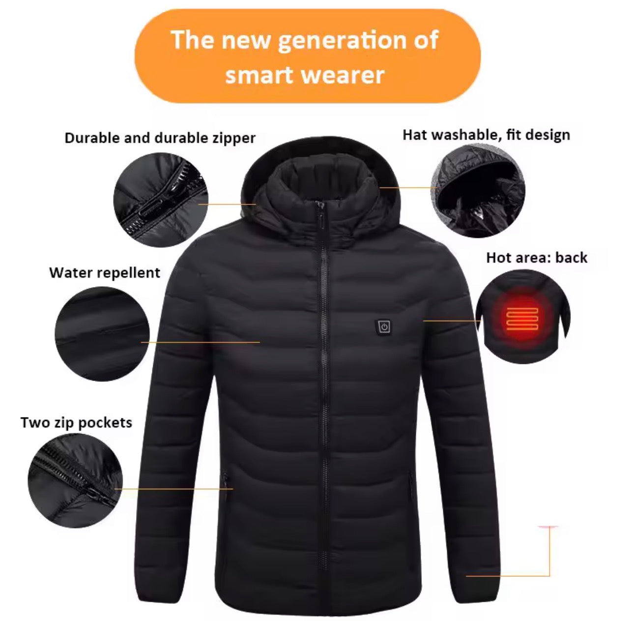 Men's parka Winter Warm USB Heating Jackets Smart Thermostat Pure Color Hooded Heated Clothing male bobojaco Warm padded jacket