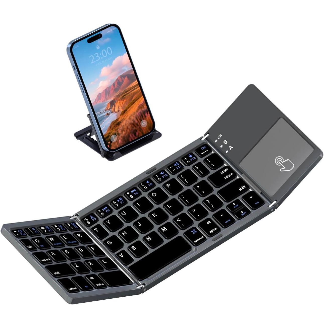 B033 Mini Wireless Keyboard Bluetooth Touchpad Portable Magnetic Triple Folding Keyboard for Windows Android IOS iPad Phone