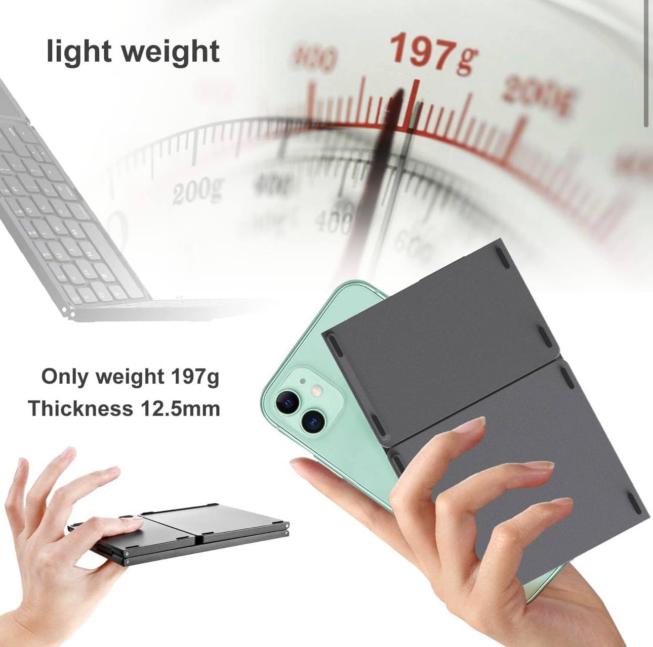 B033 Mini Wireless Keyboard Bluetooth Touchpad Portable Magnetic Triple Folding Keyboard for Windows Android IOS iPad Phone