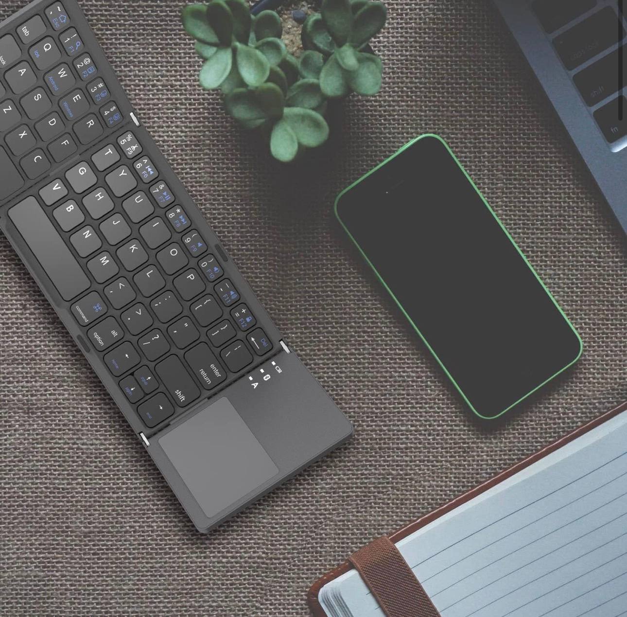 B033 Mini Wireless Keyboard Bluetooth Touchpad Portable Magnetic Triple Folding Keyboard for Windows Android IOS iPad Phone